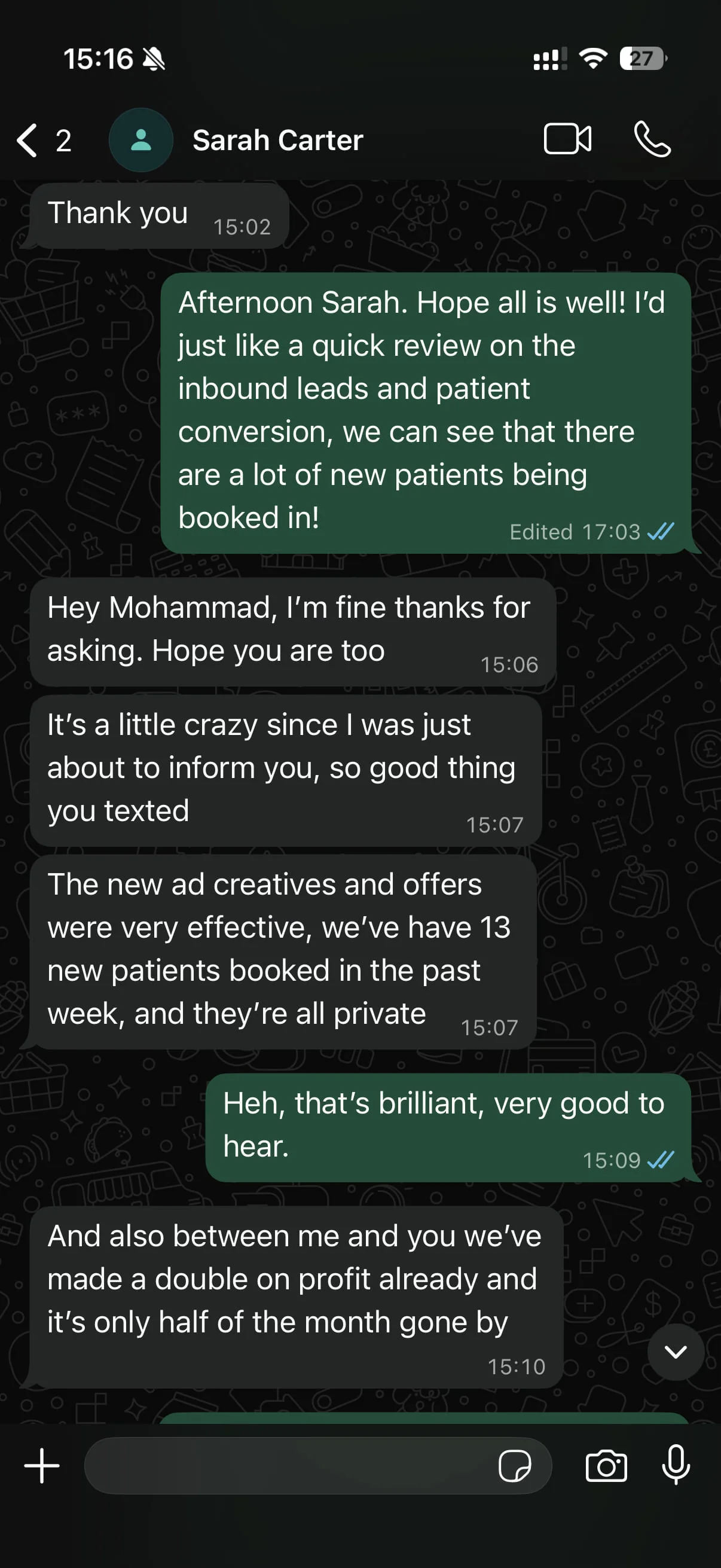 Dental clinic owner testimonial screenshot 1