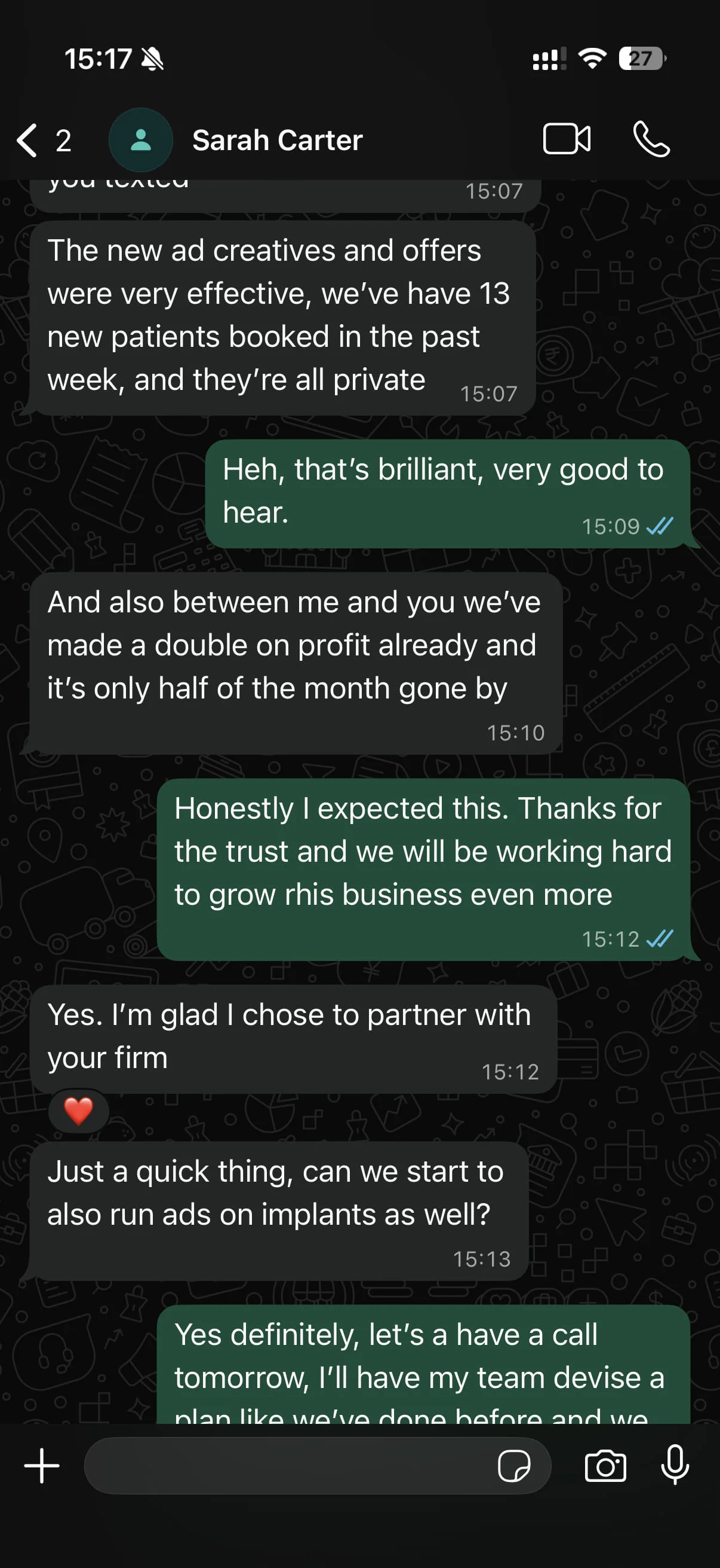 Dental clinic owner testimonial screenshot 2
